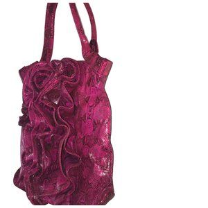 SNAKE SKIN LEATHER FUCHSIA HOBO TOTE PURSE
